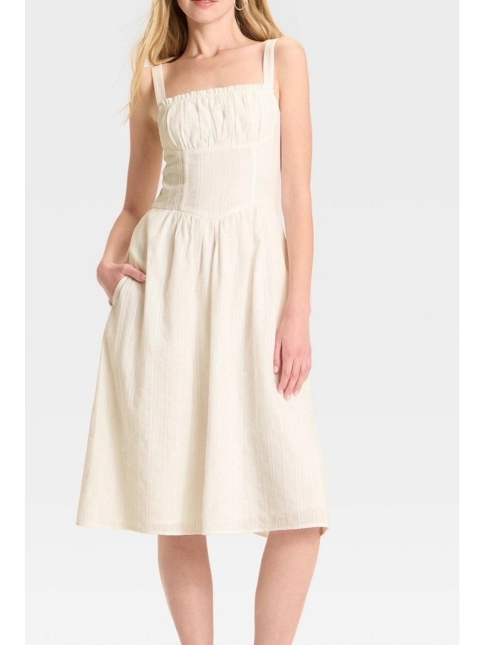 Wild Fable White Peasant Style Midi Dress Milkmaid Cottagecore Bridal Shower